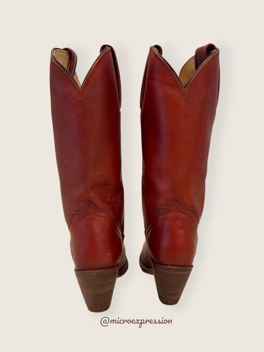 1970s VINTAGE Frye Leather Pull On Oxblood Red Burgundy Cottagecore Cowboy Boot - Picture 5 of 10